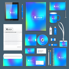 Blue business set of vector corporate identity template. Modern stationery mock-up. Abstract fluid 3d shapes vector trendy liquid colors background. Colored fluid graphic composition. Branding design.