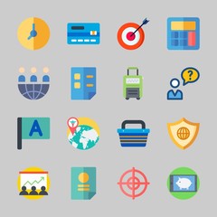Icons about Business with agreement, presentation, target, smartphone, user and worldwide