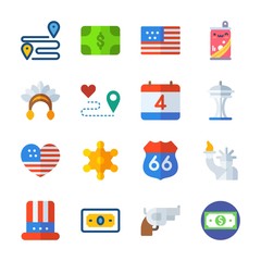 icon United States with space needle, soda, statue of liberty, independent day and money