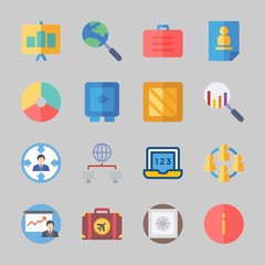 Icons about Business with teamwork, target, suitcase, info, laptop and safebox