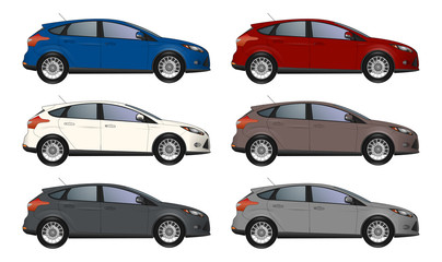 Set of different color car, realistic car models	