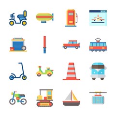 icon Transportation with cable car, stick, cone, plane and tram