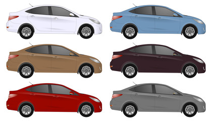 Set of different color car, realistic car models	