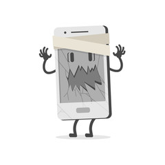 Mobile with broken screen. Flat design, vector illustration.