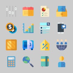 Icons about Business with teamwork, calculator, box, search, coin and agenda