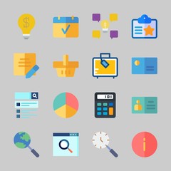 Icons about Business with business card, info, shopping basket, search, card and calendar