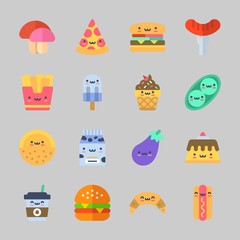 Icons about Food with milk, popsicle, ice cream, pea, fries and eggplant