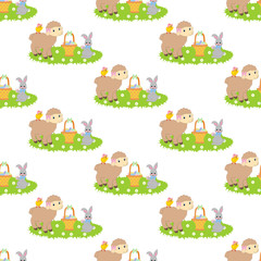 Easter bunny and lamb seamless pattern