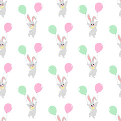 Easter bunny with balloons seamless pattern