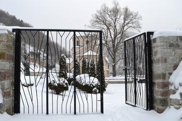 Orthodox monastery in the snow
