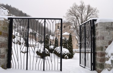 Orthodox monastery in the snow
