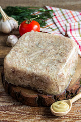 National cuisine. Russian traditional dish - Holodets. Homemade jellied meat