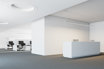 White modern office corner, reception