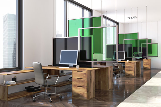 White and green modern office corner