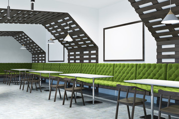 White and wooden green bar interior, side poster