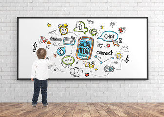 Cute little boy drawing marker social media