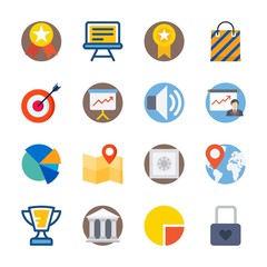 icon Digital Marketing with presentation, targeting, target, museum and padlock