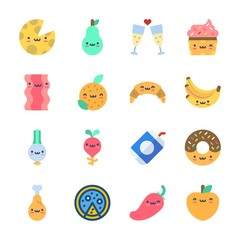 icon Food with cupcake, toast, donut, bacon and chili pepper