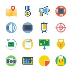 icon Digital Marketing with photo camera, volume, presentation, pie chart and megaphone