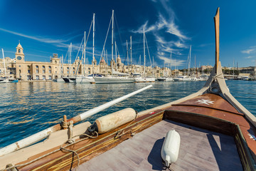 View from onboard of traditional boat in Malta - obrazy, fototapety, plakaty