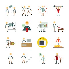 icon Human with olimpic games, elder, whiteboard, question and dialogue