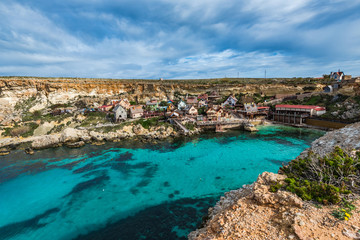 Fototapeta na wymiar Famous Popeye Village in Anchor Bay, Malta