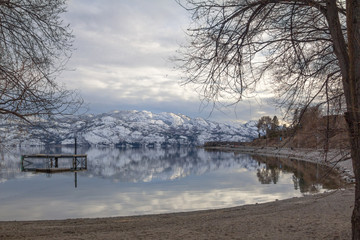 Calm lake after snow storm, West Kelowna, Okanagan, BC