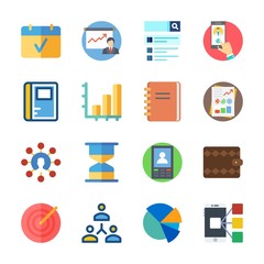 icon Business with presentation, hourglass, wallet, stats and search