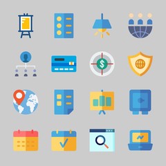Icons about Business with target, list, credit card, shield, lamp and laptop