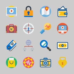 Icons about Commerce with tag, padlock, settings, wallet, search and money