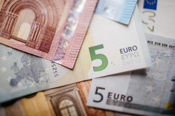 Different Euro banknotes from 5 to 500 Euro