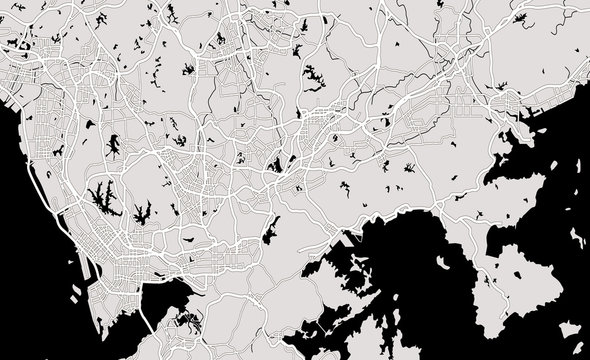 geographical map Shenzhen. Black and white vector image. Background monochrome