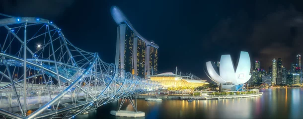 Acrylic prints Helix Bridge Business district and Marina bay in Singapore