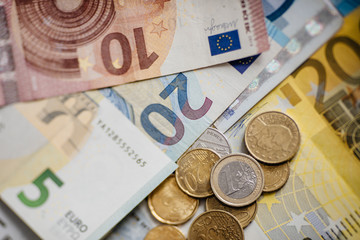 Different Euro banknotes from 5 to 500 Euro