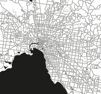 geographical map  Melbourne. Black and white vector image. Background monochrome