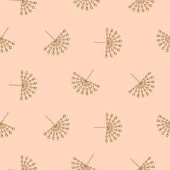 Abstract peacock feather fan seamless vector pattern. Elegant minimal rose gold repeat texture.
