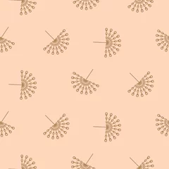 Behang Pauw Abstracte pauwenveer fan naadloze vector patroon. Elegante minimale roségouden herhalingstextuur.