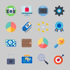 Icons about Commerce with search, wallet, settings, target, targeting and tag