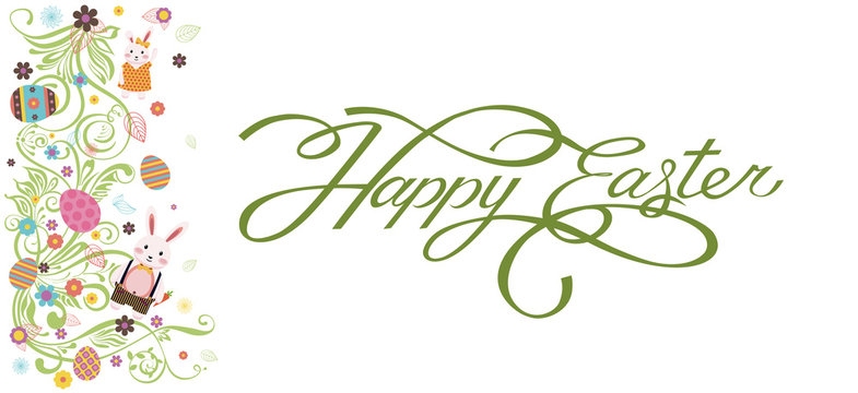 Banner inscription, hand lettering, calligraphy, typography Happy Easter bunny white background