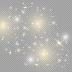 Fototapeta na wymiar White sparks glitter special light effect. Vector sparkles on transparent background. Sparkling magic dust particles.