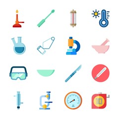 icon Laboratory with watch glass, microscope, surgery, measuring and separator funnel
