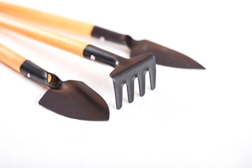 Obraz premium Tool kit for indoor plants on a white background.