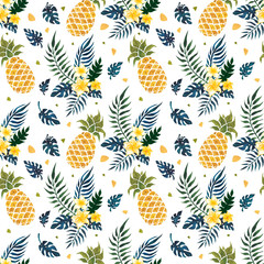 Seamless Tropical pattern of Palm leaf. Watercolor background