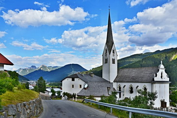 Fototapeta na wymiar Austrian Alps-view on the church in town Sillian