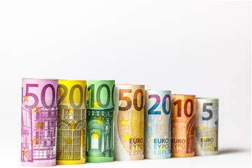 Obraz na płótnie Canvas Different Euro banknotes from 5 to 500 Euro