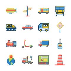 Fototapeta na wymiar icon Transportation with van, locomotive, train, crane and destination