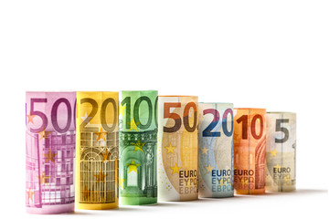 Obraz na płótnie Canvas Different Euro banknotes from 5 to 500 Euro