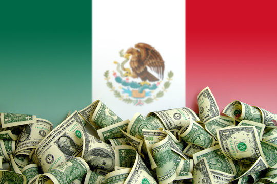 Mexico flag with US Dollars