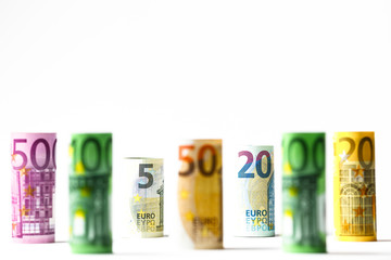 Different Euro banknotes from 5 to 500 Euro