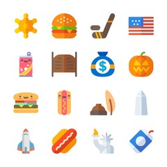 icon United States with hockey, rocket ship, soda, pumpkin and quill